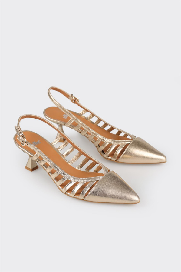 Gold deri topuklu kadın ayakkabı - Elle Shoes