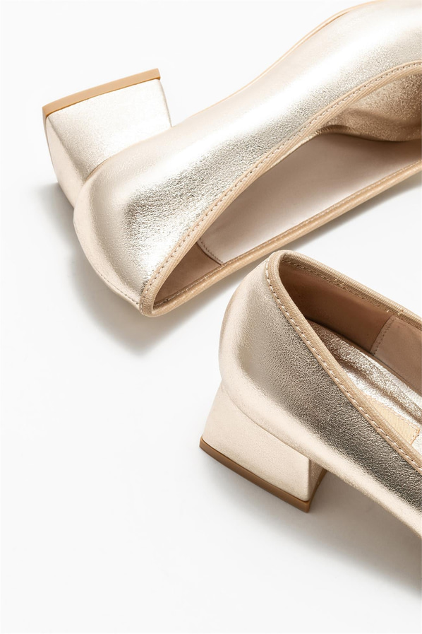 Gold deri topuklu kadın ayakkabı - Elle Shoes