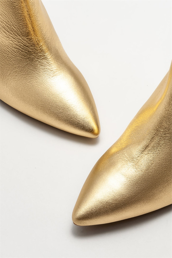 Gold deri topuklu kadın bot - Elle Shoes