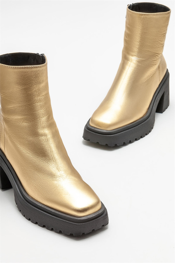 Gold deri topuklu kadın bot - Elle Shoes