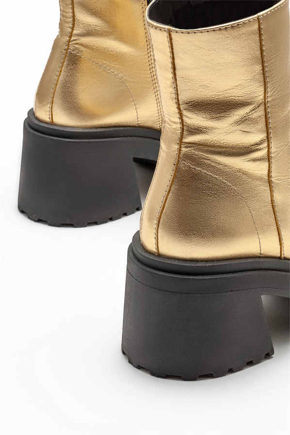 Gold deri topuklu kadın bot - Elle Shoes