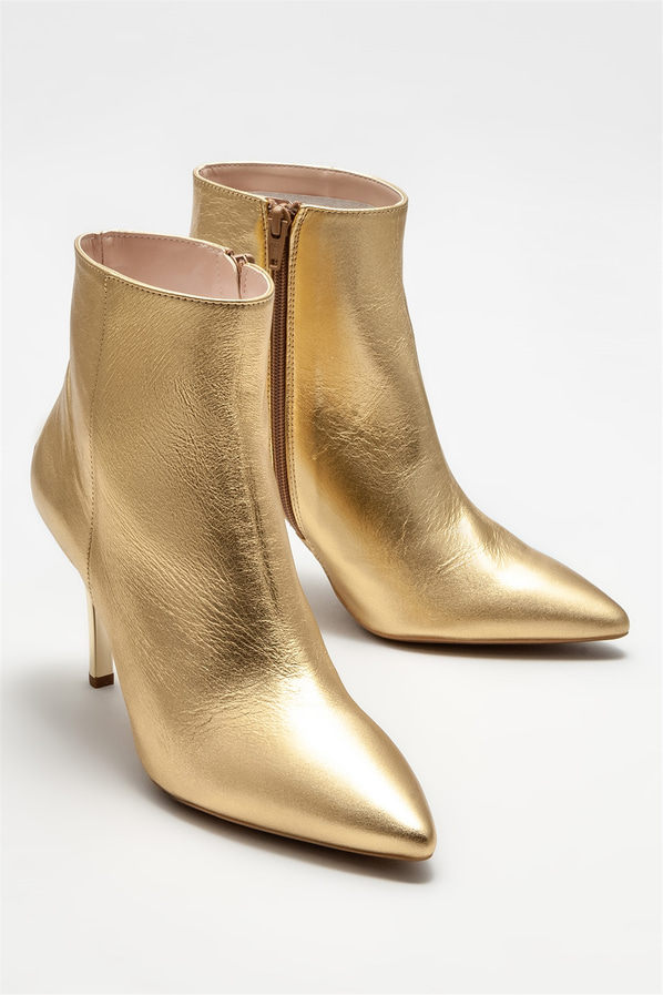 Gold deri topuklu kadın bot - Elle Shoes
