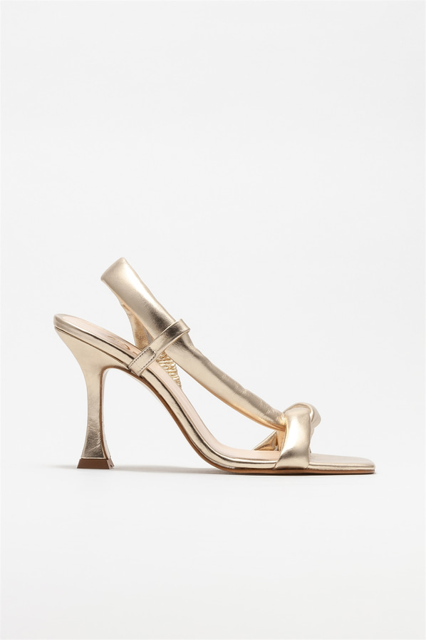 Gold deri topuklu kadın sandalet - Elle Shoes