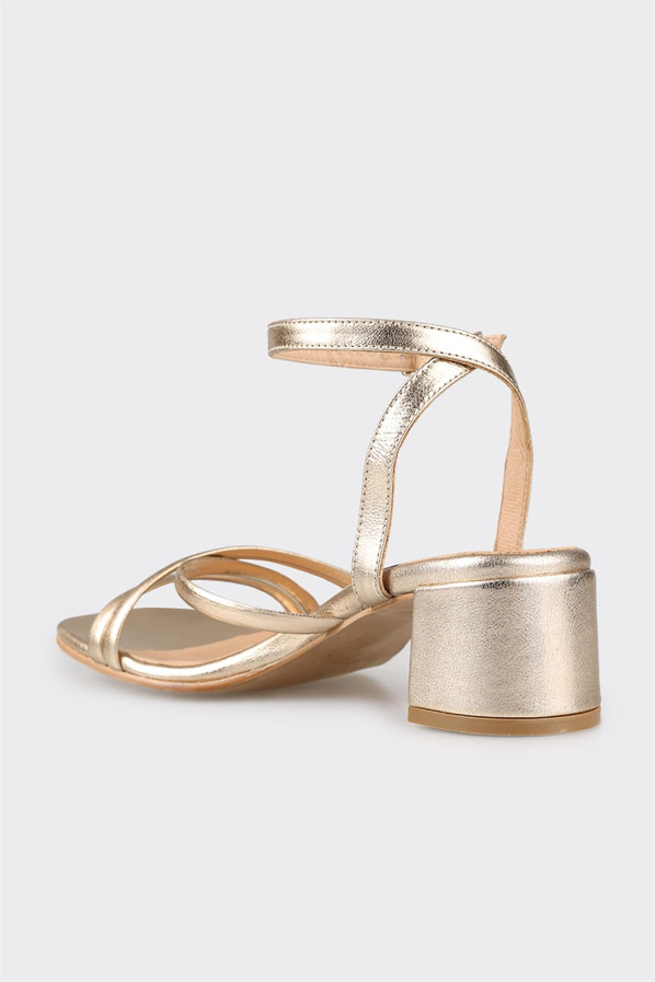 Gold deri topuklu kadın sandalet - Elle Shoes