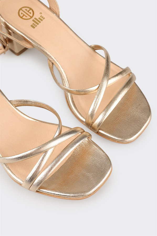 Gold deri topuklu kadın sandalet - Elle Shoes