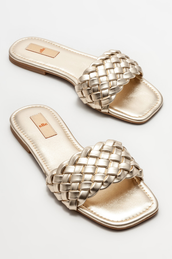 Gold düz kadın terlik - Elle Shoes