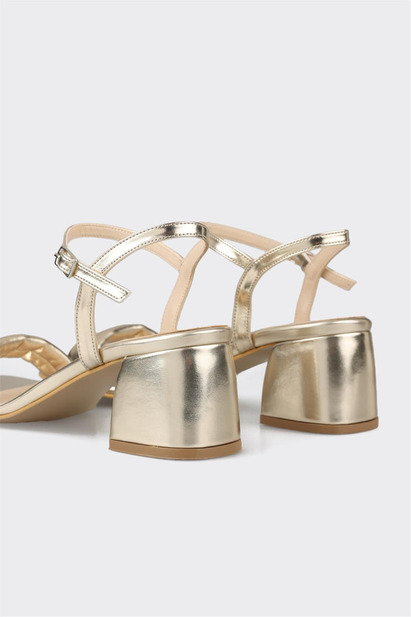 Gold bantlı topuklu kadın sandalet, ofis stili için - Elle Shoes