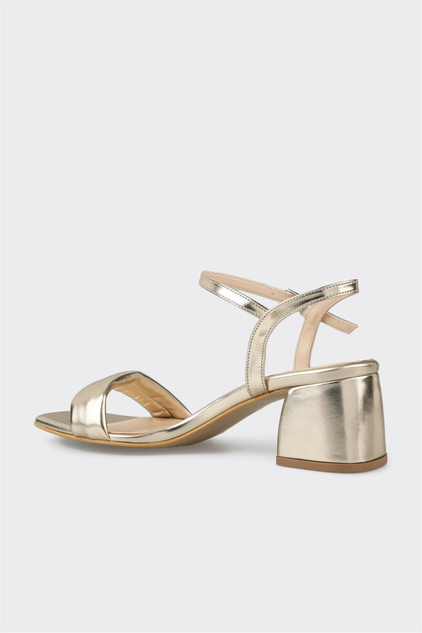 Gold bantlı topuklu kadın sandalet, ofis stili için - Elle Shoes
