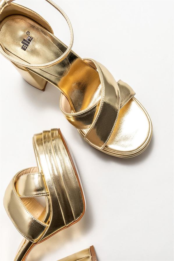 Gold topuklu kadın sandalet - Elle Shoes