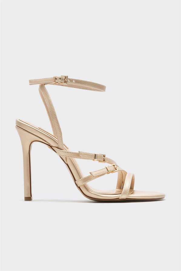 Gold topuklu kadın sandalet - Elle Shoes