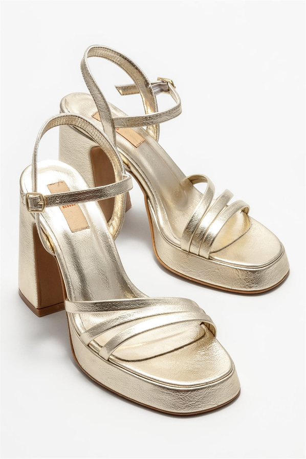 Gold topuklu kadın sandalet - Elle Shoes