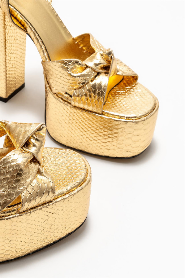 Gold topuklu kadın sandalet - Elle Shoes