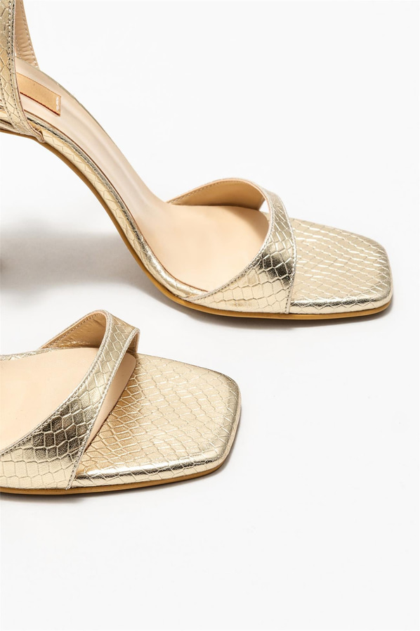 Gold topuklu kadın sandalet - Elle Shoes