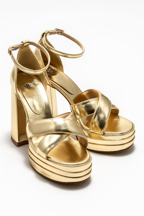 Gold topuklu kadın sandalet - Elle Shoes