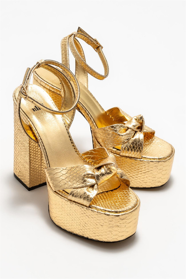 Gold topuklu kadın sandalet - Elle Shoes