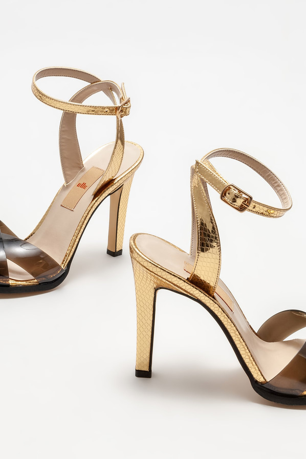 Gold topuklu kadın sandalet - Elle Shoes