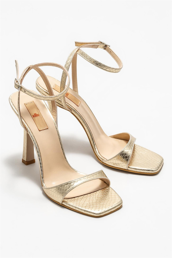 Gold topuklu kadın sandalet - Elle Shoes
