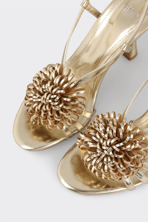 Gold topuklu kadın sandalet - Elle Shoes