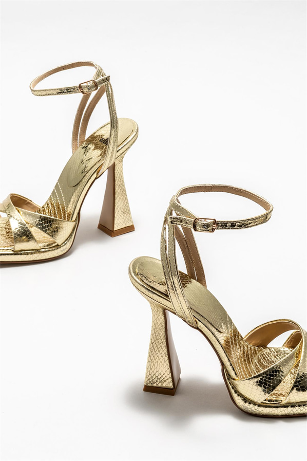 Gold topuklu kadın sandalet - Elle Shoes