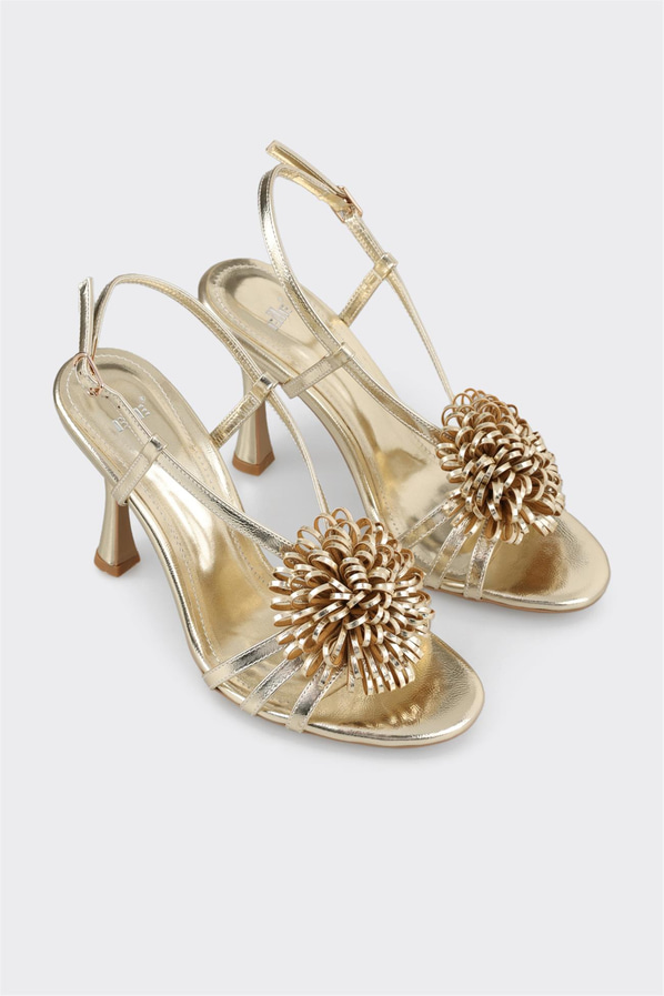 Gold topuklu kadın sandalet - Elle Shoes
