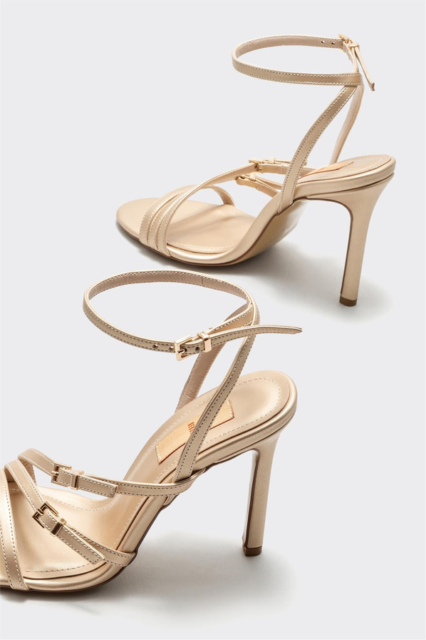 Gold topuklu kadın sandalet - Elle Shoes