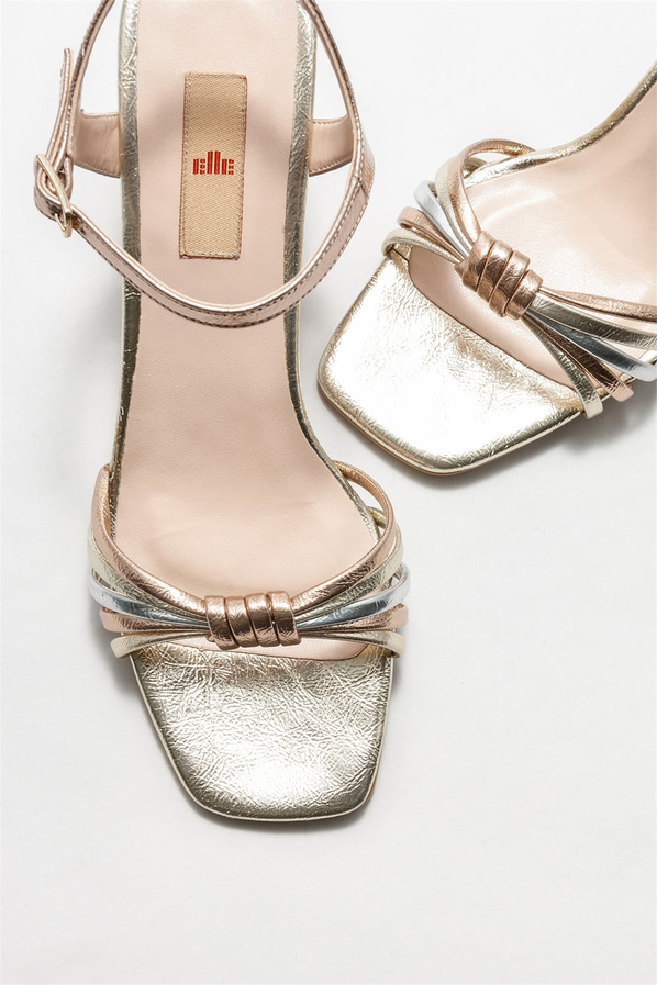 Gold topuklu kadın sandalet - Elle Shoes