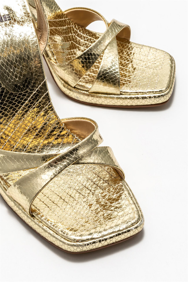 Gold topuklu kadın sandalet - Elle Shoes