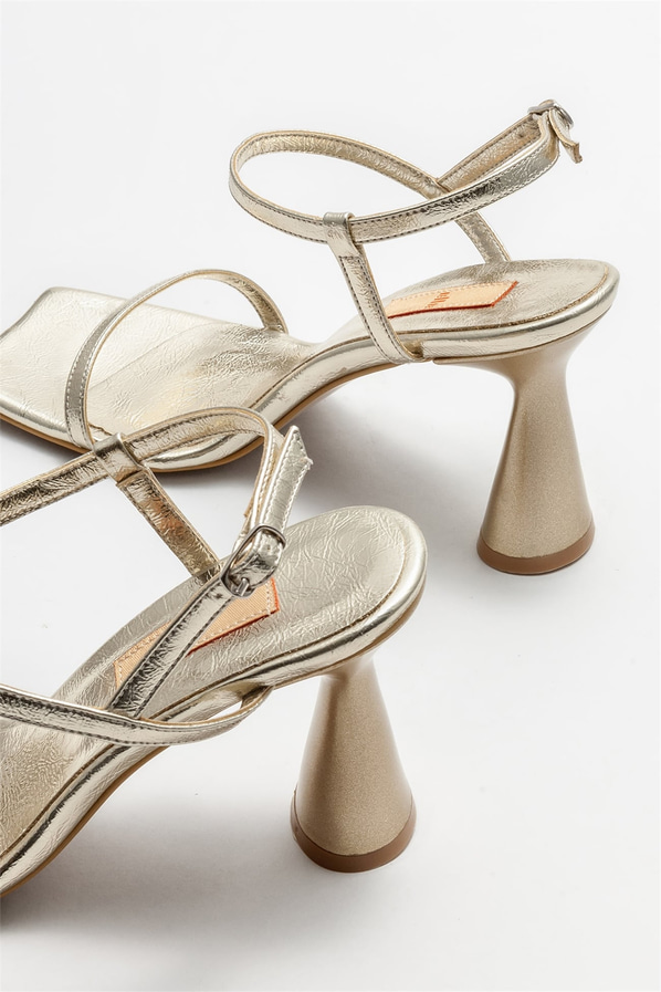 Gold topuklu kadın sandalet - Elle Shoes