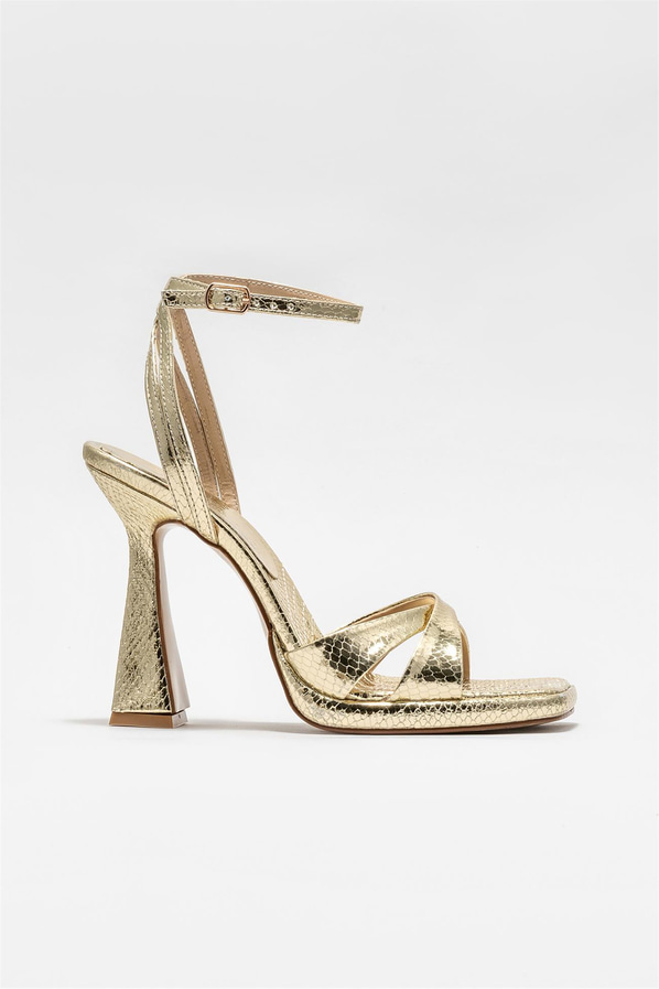 Gold topuklu kadın sandalet - Elle Shoes