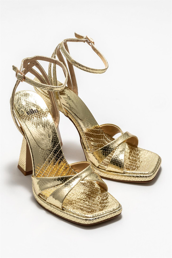 Gold topuklu kadın sandalet - Elle Shoes
