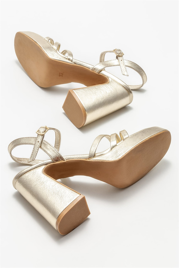 Gold topuklu kadın sandalet - Elle Shoes