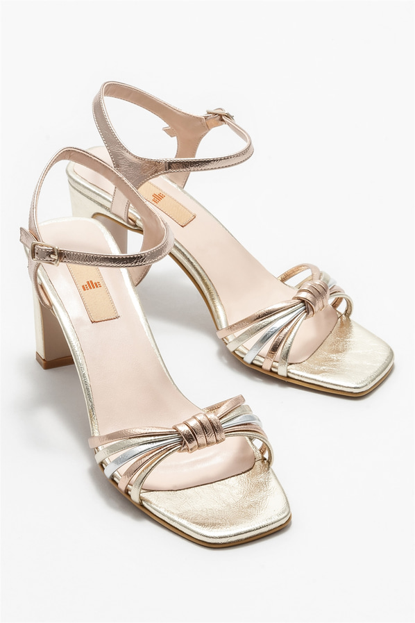 Gold topuklu kadın sandalet - Elle Shoes