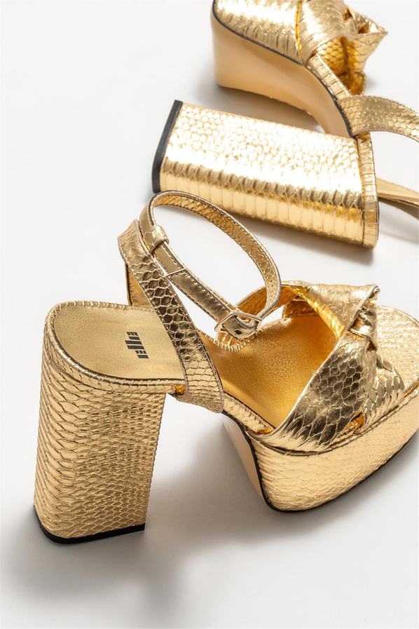 Gold topuklu kadın sandalet - Elle Shoes