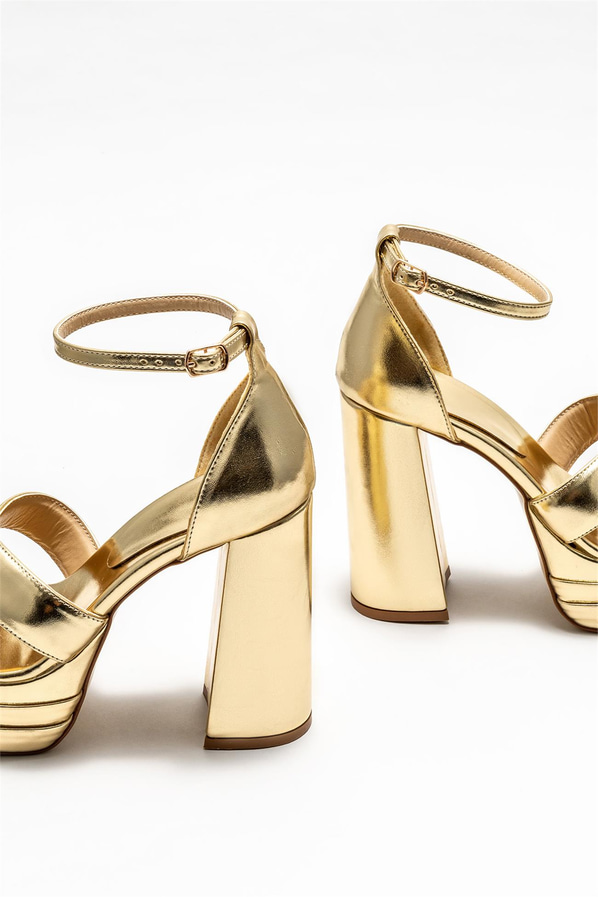 Gold topuklu kadın sandalet - Elle Shoes