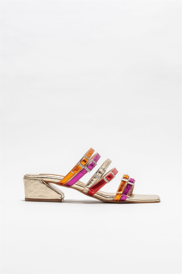 Gold topuklu kadın terlik - Elle Shoes