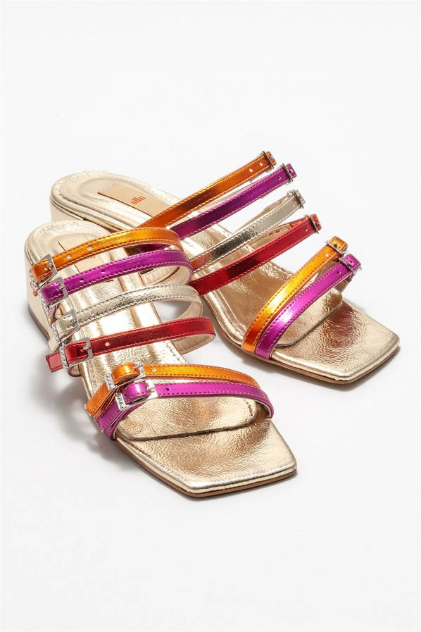 Gold topuklu kadın terlik - Elle Shoes