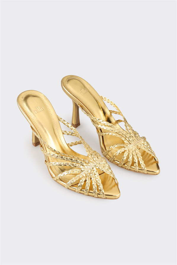Gold topuklu kadın terlik - Elle Shoes