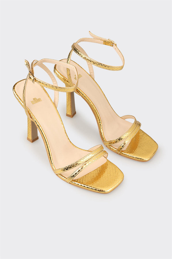Gold topuklu kadın sandalet - Elle Shoes