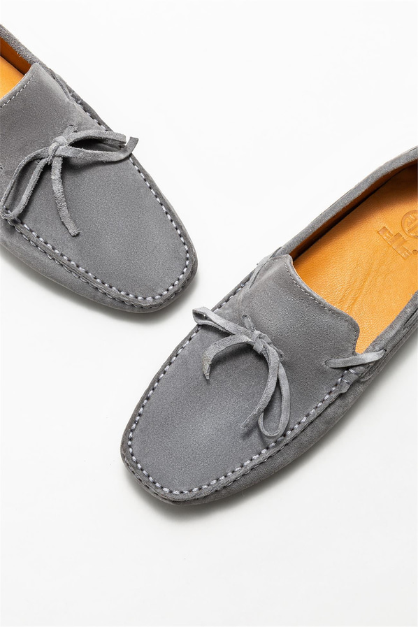 Gri deri erkek loafer, günlük kullanım için - Elle Shoes
