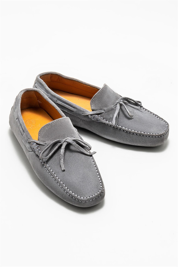 Gri deri erkek loafer, günlük kullanım için - Elle Shoes
