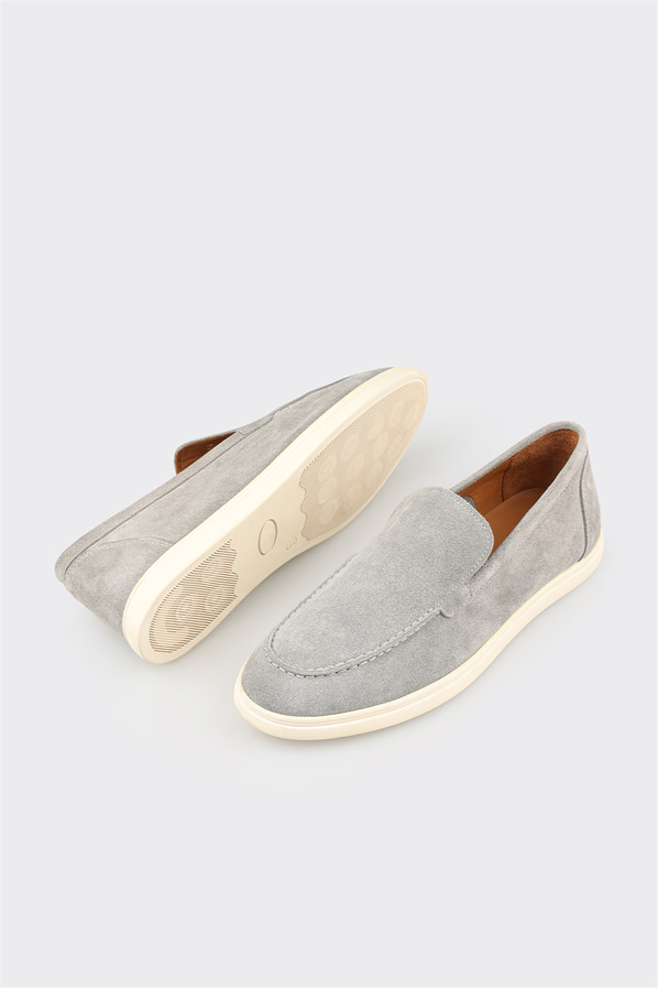 Gri deri erkek loafer, günlük kullanım için - Elle Shoes