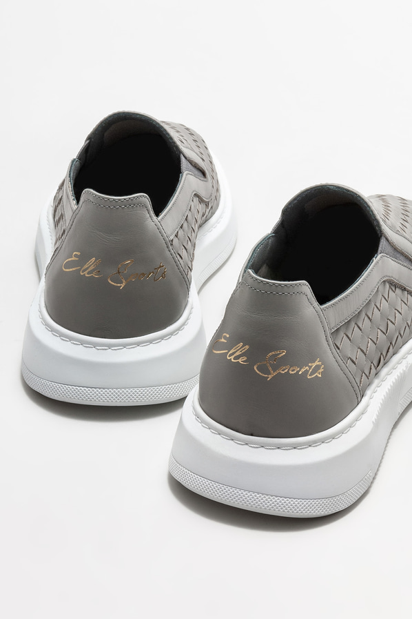 Gri deri erkek günlük ayakkabı, günlük kullanım için - Elle Shoes