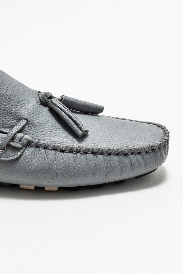 Gri deri erkek loafer, günlük kullanım için - Elle Shoes