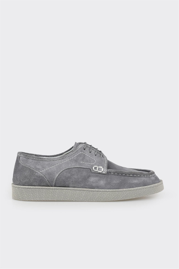 Gri deri erkek günlük ayakkabı, günlük kullanım için - Elle Shoes