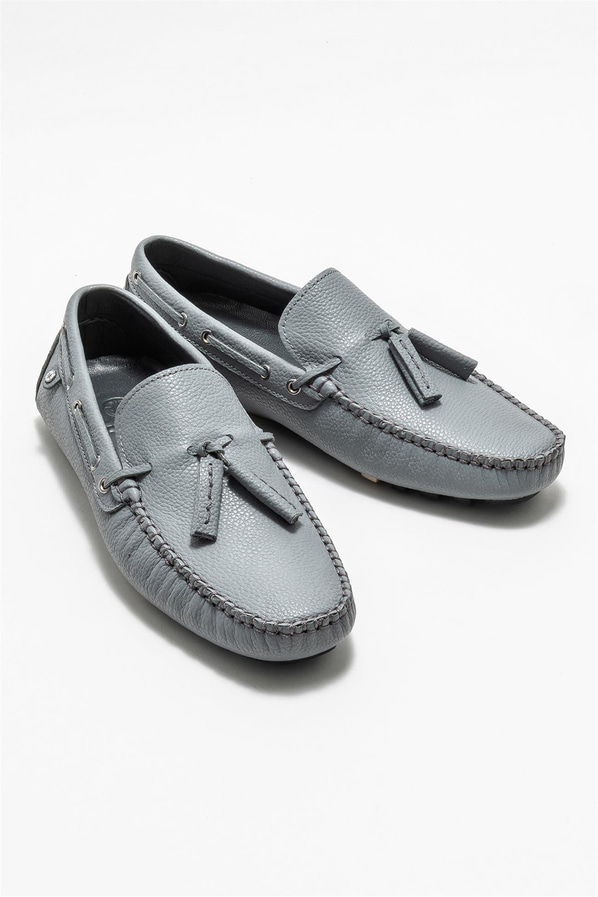 Gri deri erkek loafer, günlük kullanım için - Elle Shoes