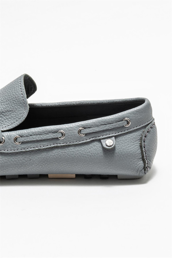 Gri deri erkek loafer, günlük kullanım için - Elle Shoes