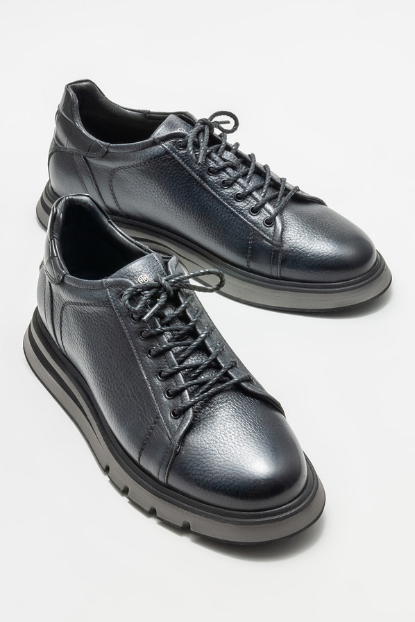 Gri deri erkek günlük ayakkabı, günlük kullanım için - Elle Shoes