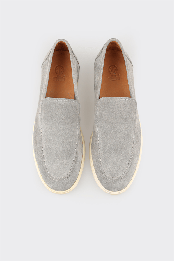 Gri deri erkek loafer, günlük kullanım için - Elle Shoes