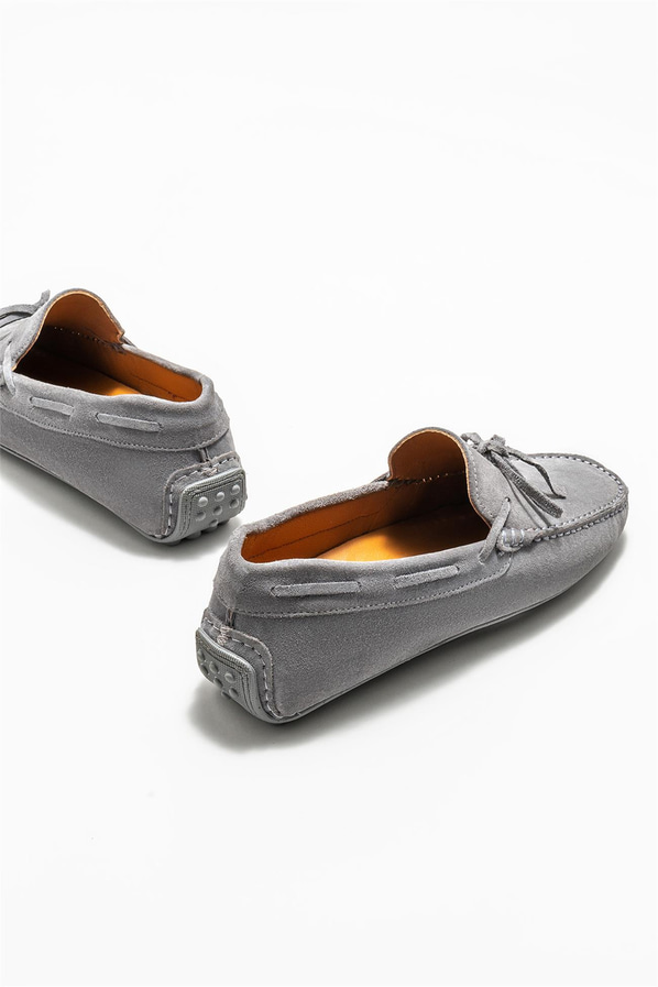 Gri deri erkek loafer, günlük kullanım için - Elle Shoes