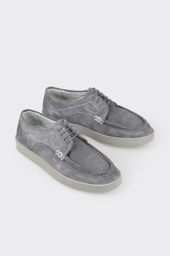 Gri deri erkek günlük ayakkabı, günlük kullanım için - Elle Shoes